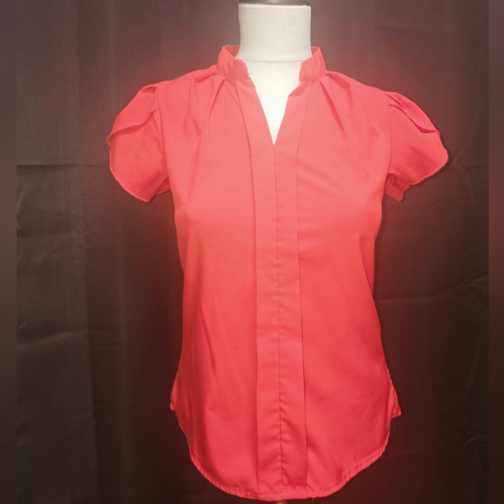 Womens red ruffle blouse